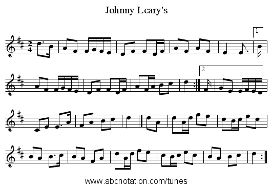 Johnny Leary's - staff notation