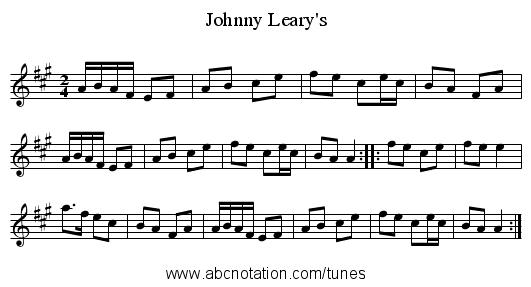 Johnny Leary's - staff notation