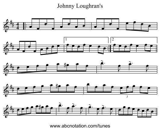 Johnny Loughran's - staff notation