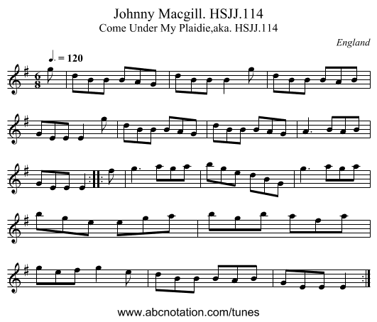 Johnny Macgill. HSJJ.114 - staff notation