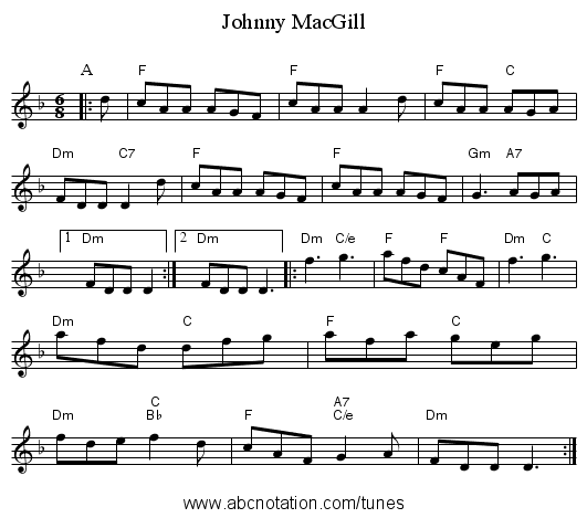 Johnny MacGill - staff notation