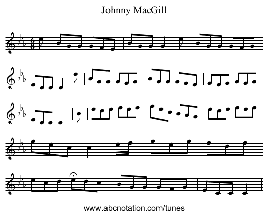 Johnny MacGill - staff notation