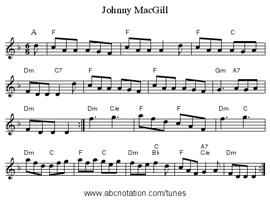 Johnny MacGill - staff notation