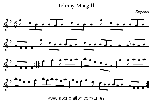 Johnny Macgill - staff notation
