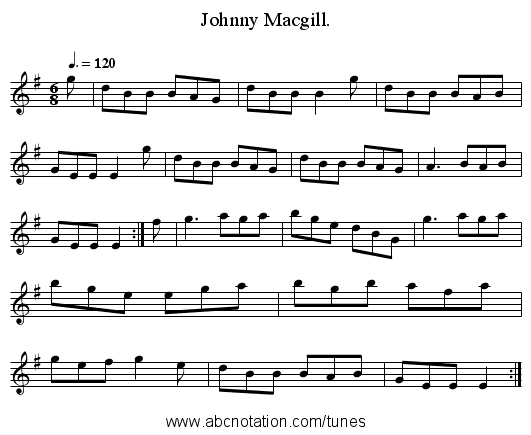 Johnny Macgill. - staff notation