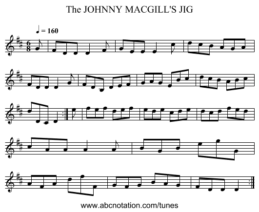JOHNNY MACGILL'S JIG, The - staff notation