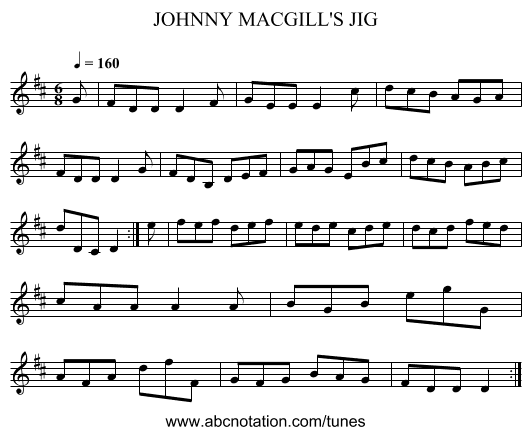 JOHNNY MACGILL'S JIG - staff notation