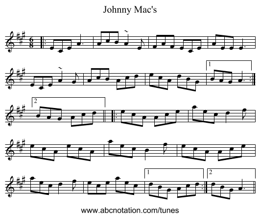 Johnny Mac's - staff notation