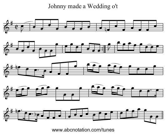 Johnny made a Wedding o't - staff notation