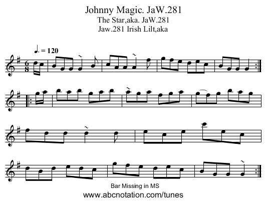 Johnny Magic. JaW.281 - staff notation