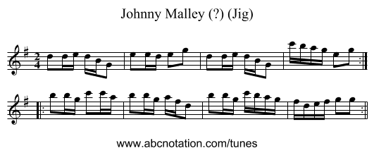 Johnny Malley (?) (Jig) - staff notation