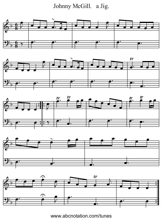 Johnny McGill.   a Jig. - staff notation