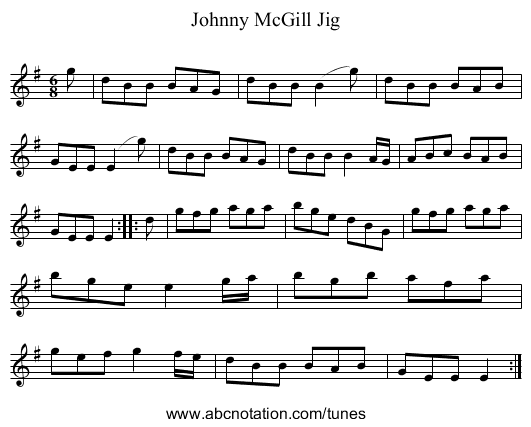 Johnny McGill Jig - staff notation