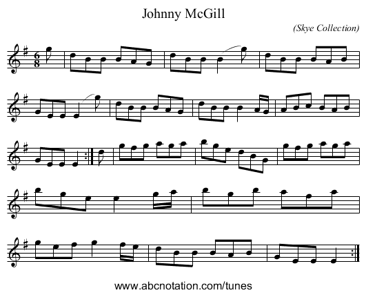 Johnny McGill - staff notation