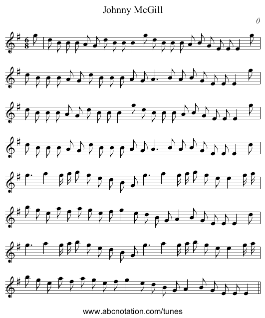 Johnny McGill - staff notation