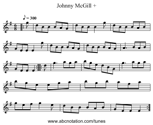 Johnny McGill + - staff notation