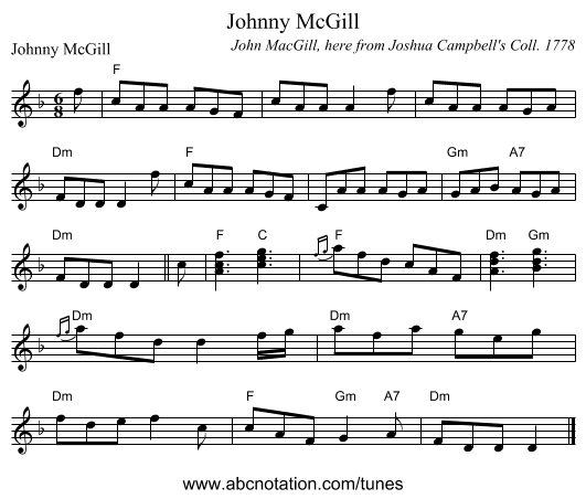 Johnny McGill - staff notation