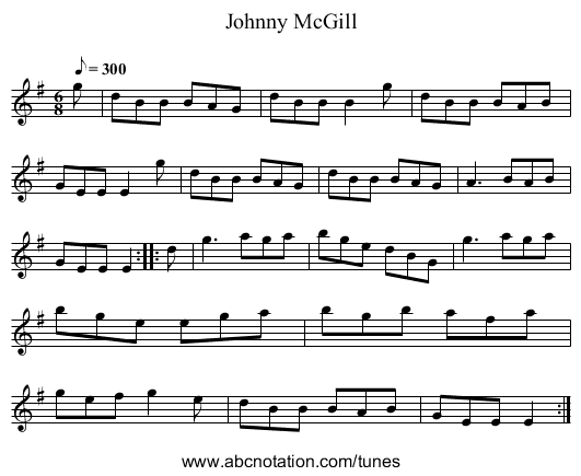 Johnny McGill - staff notation