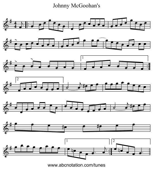 Johnny McGoohan's - staff notation