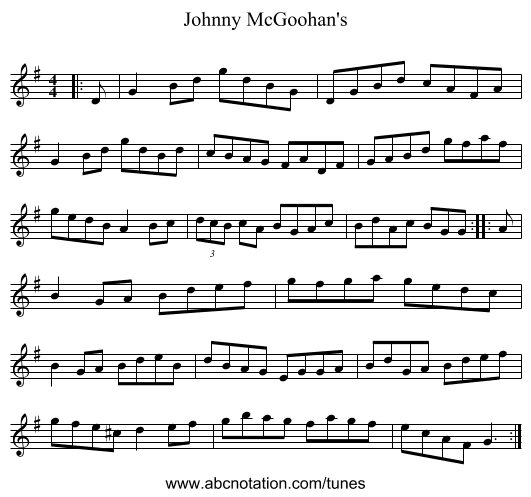 Johnny McGoohan's - staff notation