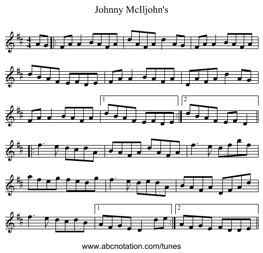 Johnny McIljohn's - staff notation