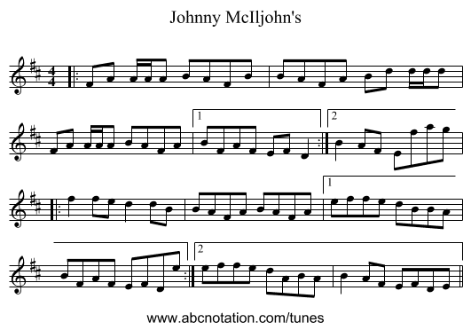 Johnny McIljohn's - staff notation