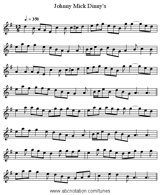Johnny Mick Dinny's - staff notation