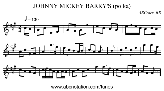 JOHNNY MICKEY BARRY'S (polka) - staff notation