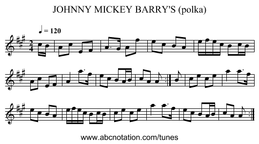 JOHNNY MICKEY BARRY'S (polka) - staff notation