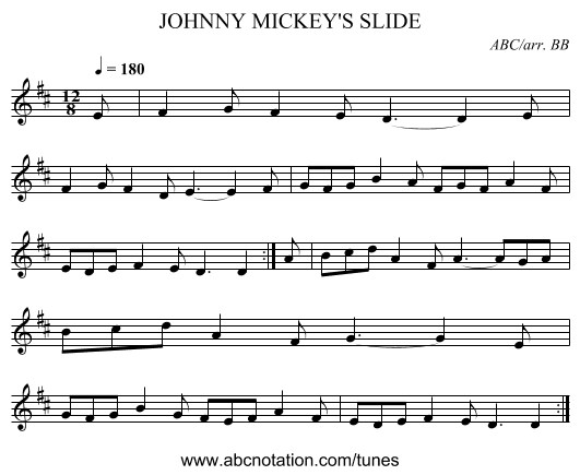JOHNNY MICKEY'S SLIDE - staff notation