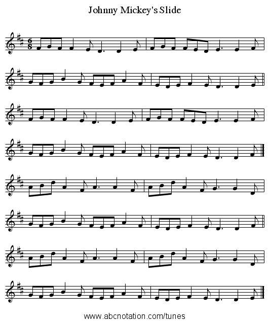 Johnny Mickey's Slide - staff notation