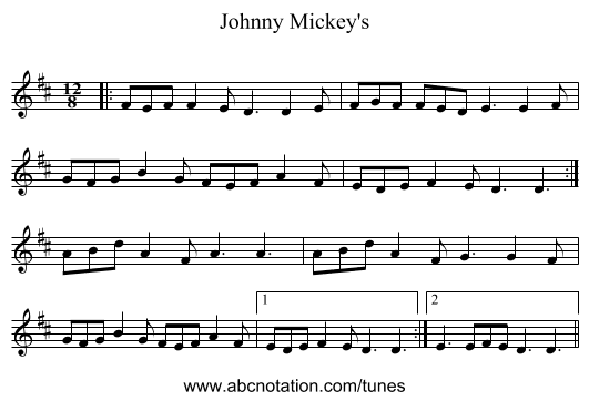 Johnny Mickey's - staff notation