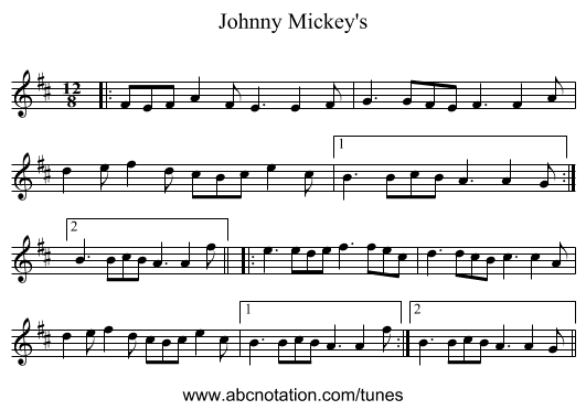 Johnny Mickey's - staff notation