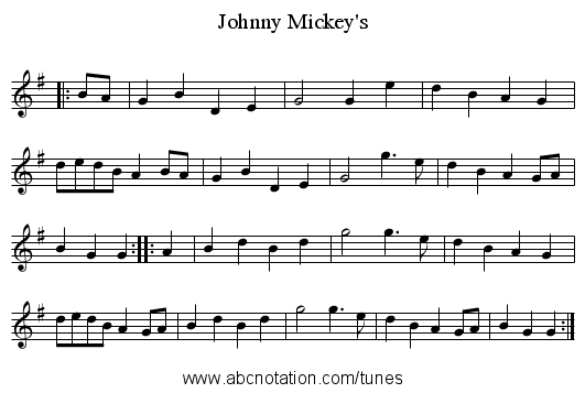 Johnny Mickey's - staff notation