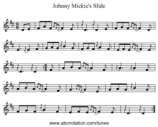 Johnny Mickie's Slide - staff notation