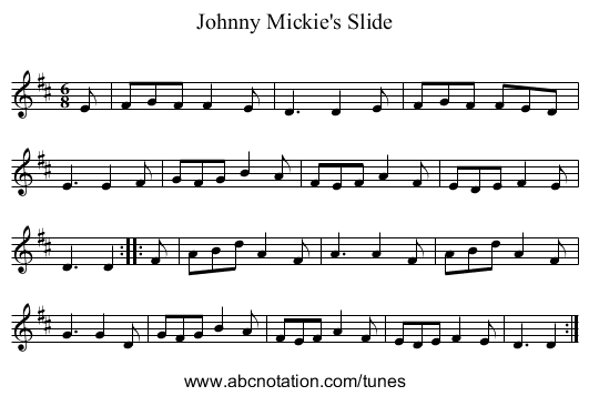 Johnny Mickie's Slide - staff notation