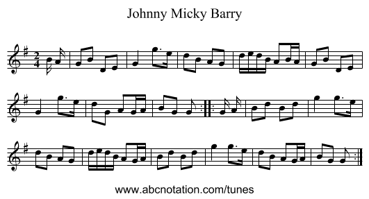 Johnny Micky Barry - staff notation