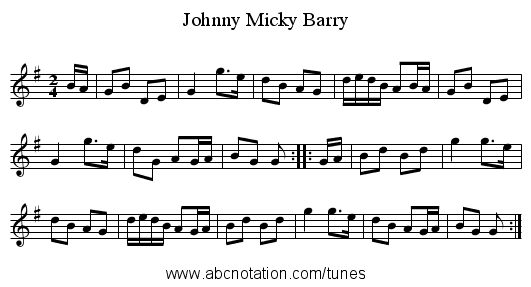 Johnny Micky Barry - staff notation