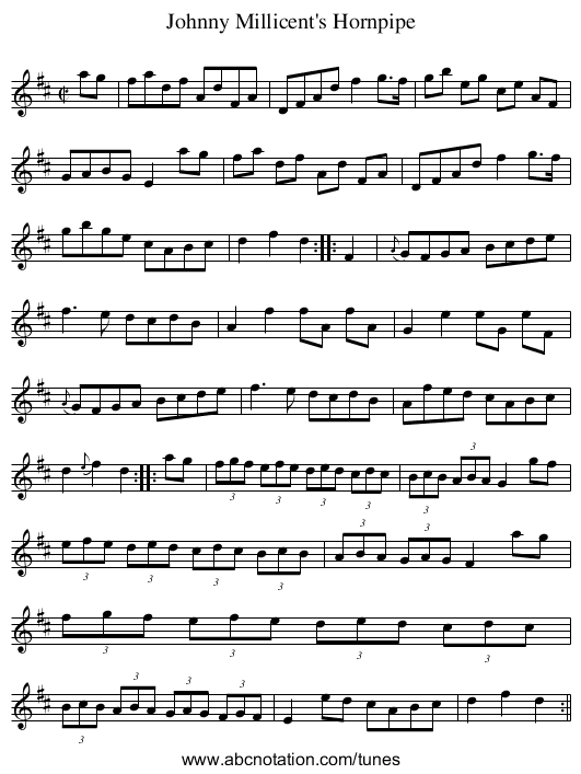 Johnny Millicent's Hornpipe - staff notation