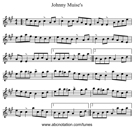 Johnny Muise's - staff notation