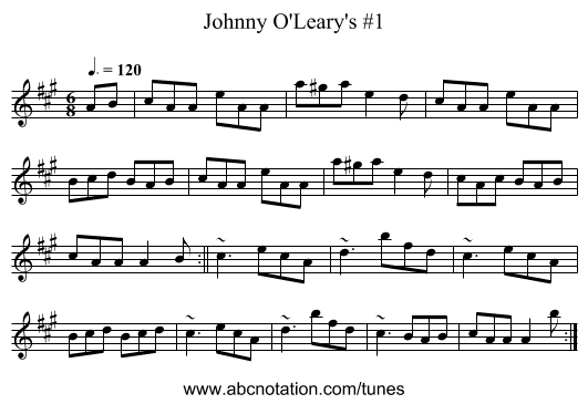Johnny O'Leary's #1 - staff notation