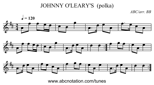 JOHNNY O'LEARY'S  (polka) - staff notation