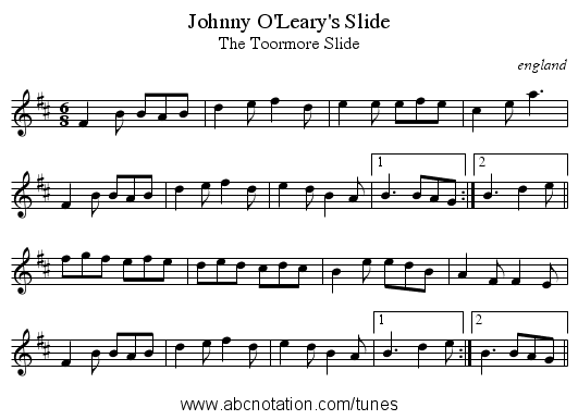 Johnny O'Leary's Slide - staff notation