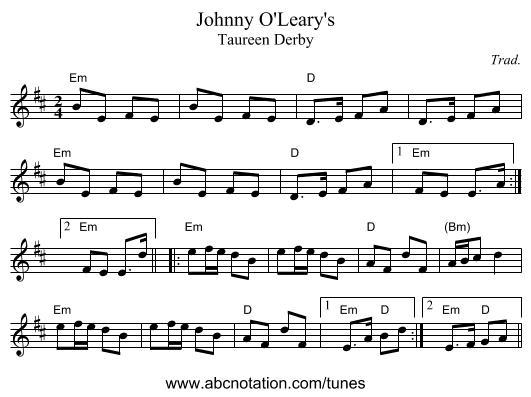 Johnny O'Leary's - staff notation