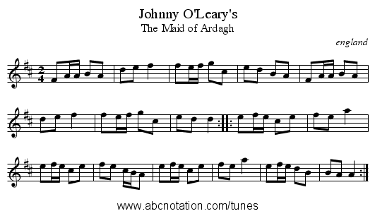 Johnny O'Leary's - staff notation