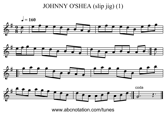 JOHNNY O'SHEA (slip jig) (1) - staff notation