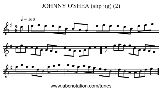 JOHNNY O'SHEA (slip jig) (2) - staff notation