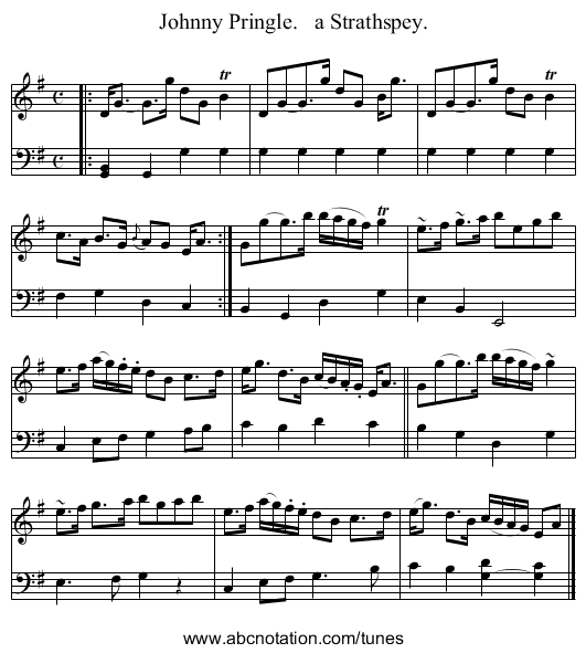 Johnny Pringle.   a Strathspey. - staff notation