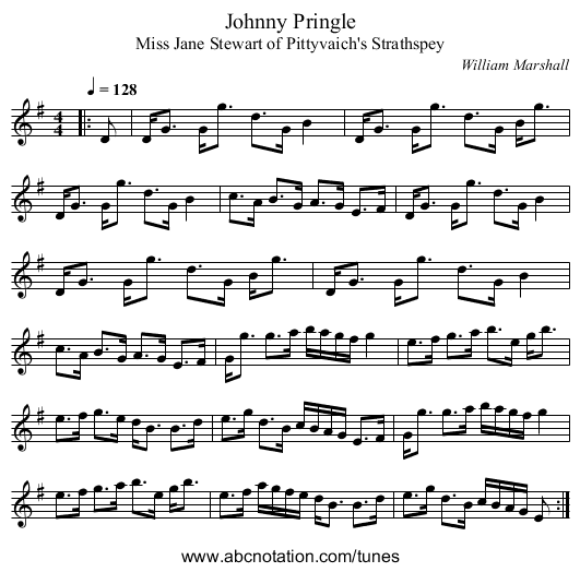 Johnny Pringle - staff notation