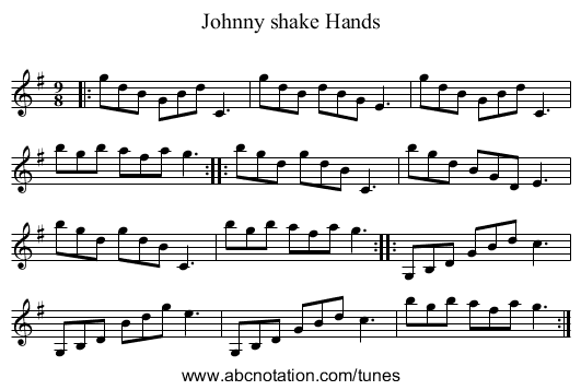 Johnny shake Hands - staff notation